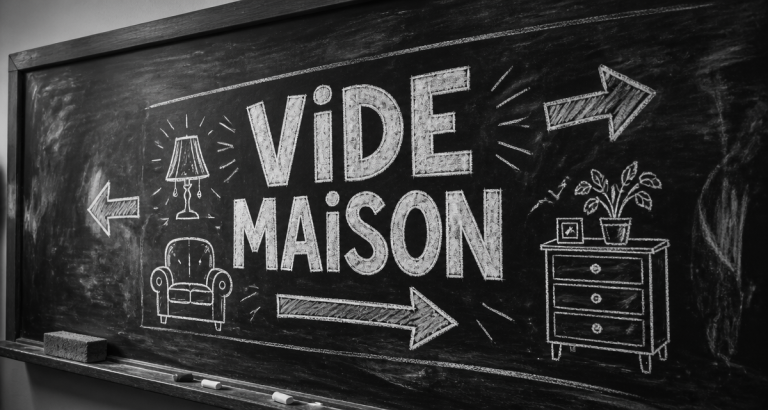 affiche vide maison dessinée à la craie sur tableau noir