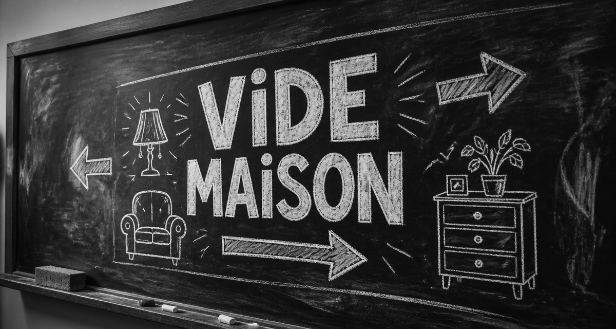 affiche vide maison dessinée à la craie sur tableau noir