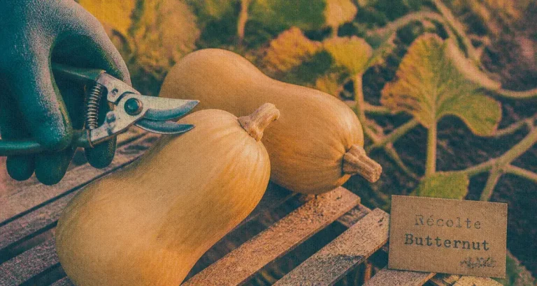 Quand cueillir les butternut : pédoncule sec sur courges mûres