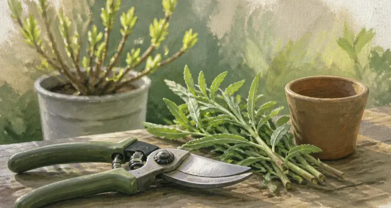 Quand tailler la verveine : sécateur désinfecté et verveine citronnelle fraîche