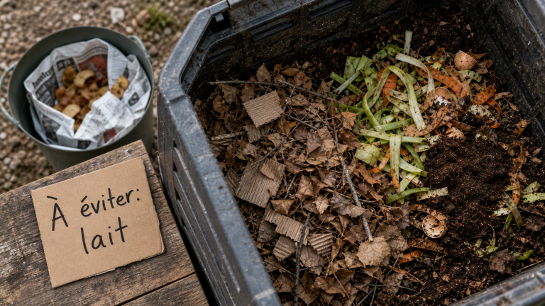 Ce qu'il ne faut pas mettre dans le compost : lait (panneau à éviter)
