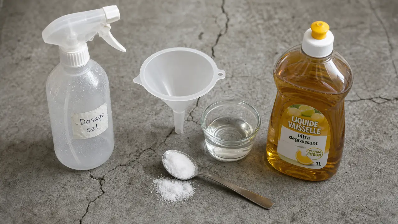 Dosage désherbant vinaigre sel liquide vaisselle : 40 g ou 100 g