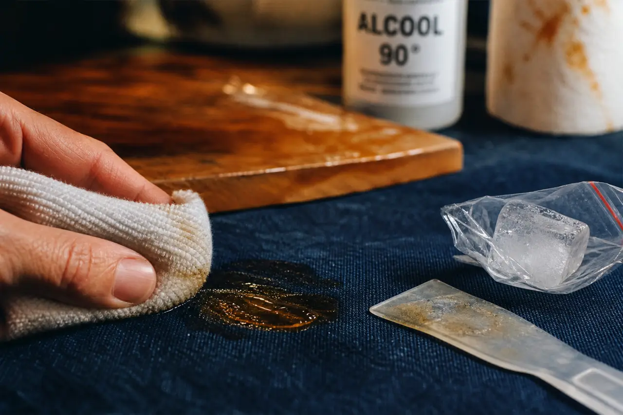 Enlever des taches de resine sur jean avec alcool 90°