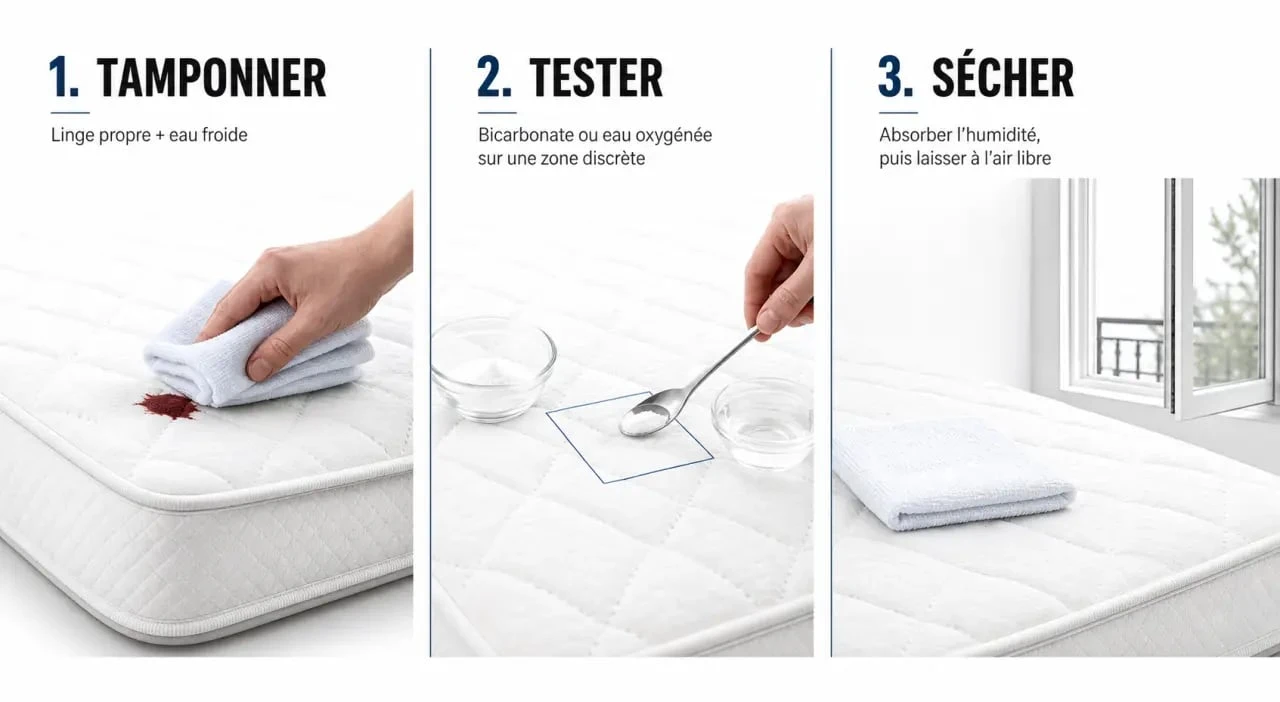 Comment nettoyer une tache de sang sur matelas : étapes pour tamponner, traiter puis sécher