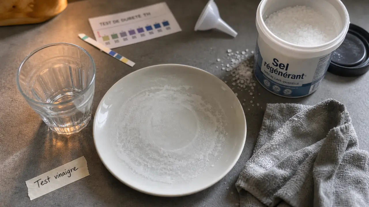 Lave vaisselle qui laisse des traces de sel : pot à sel et test de rinçage