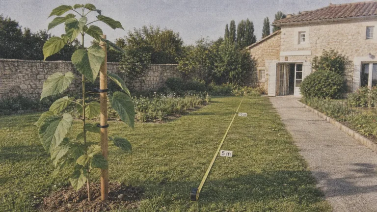 Paulownia près maison : mesurer la distance 5 m et 10-15 m