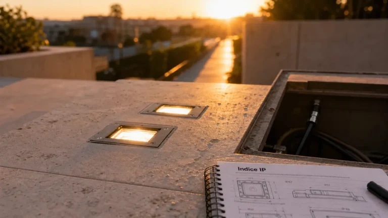 Spot à encastrer extérieur sur terrasse et allée, indice IP