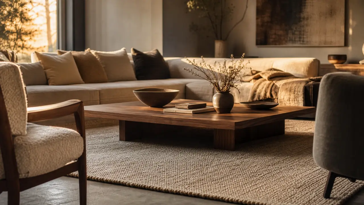 Tapis dans salon sous le canapé, placement idéal