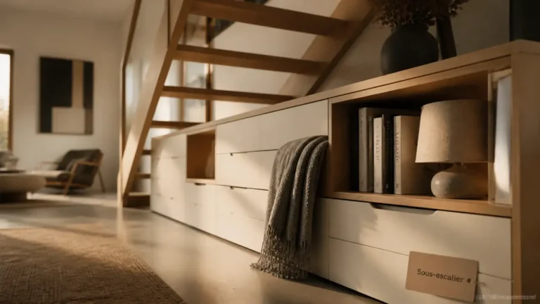 Aménagement sous escalier ouvert : rangement et coin lecture sous escalier