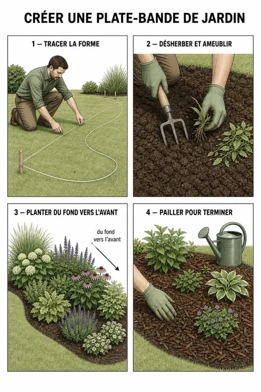 Plate bande jardin : étapes de création du tracé au paillage