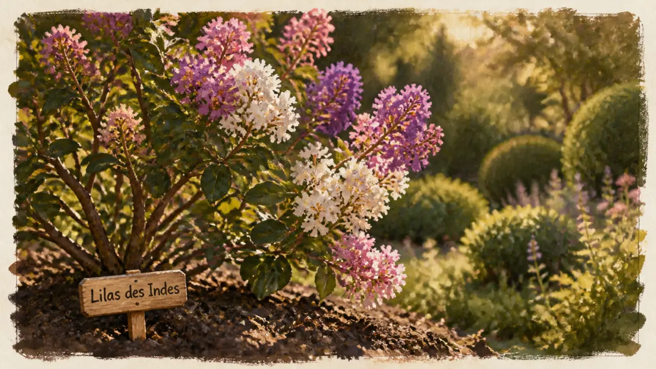 Lila des indes floraison : lilas des Indes en fleurs (juillet à septembre)
