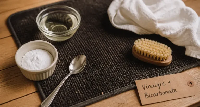 Nettoyer tapis vinaigre blanc bicarbonate : vinaigre, bicarbonate et brosse pour tapis