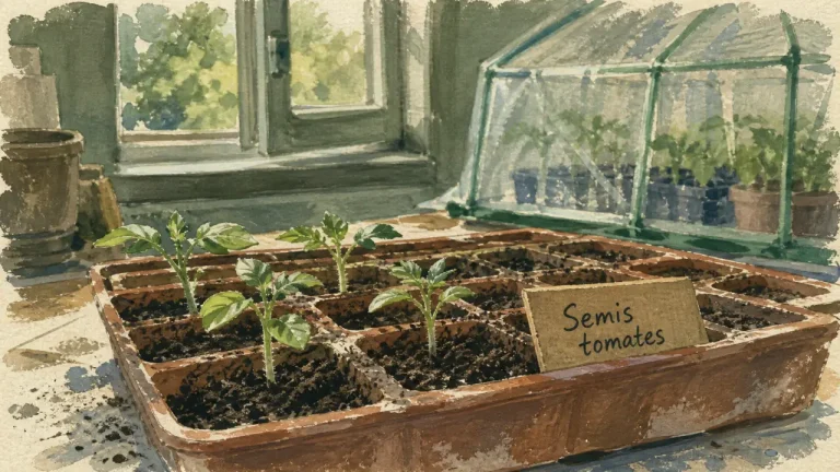 Quand semis tomates en mars à 22°C : jeunes plants en plateau de semis