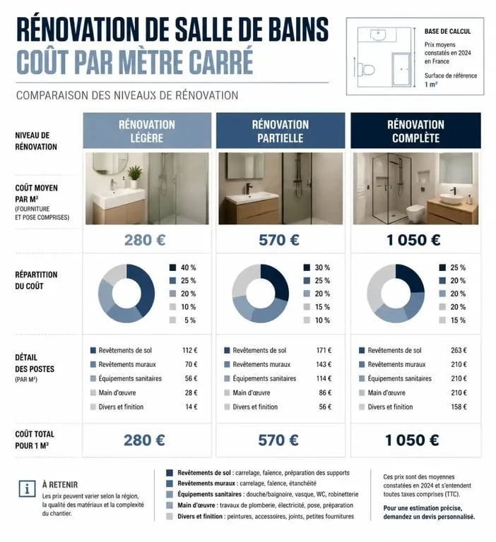 Graphique comparatif des prix de rénovation de salle de bain par niveau de travaux