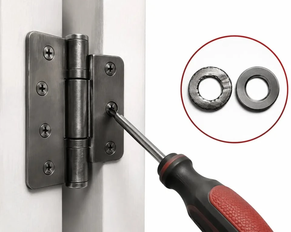 Porte qui grince : contrôle des vis et des rondelles de friction