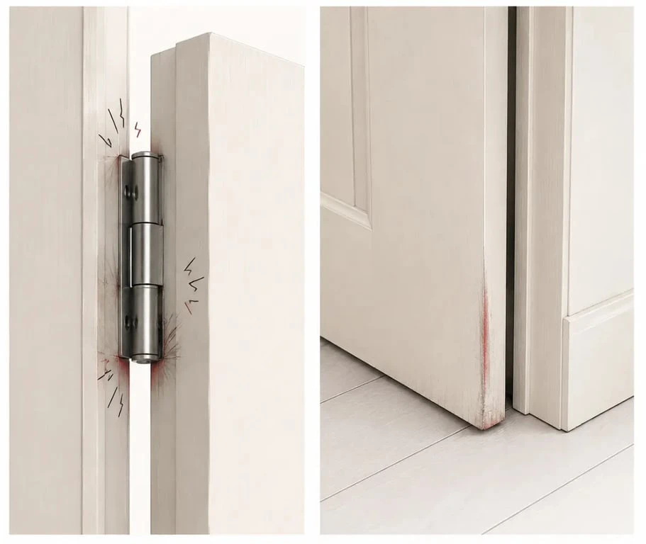 Porte qui grince : différence entre gond sec et porte qui frotte sur le cadre