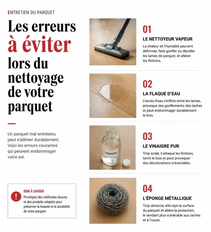 Pratiques à éviter pour le nettoyage de parquet