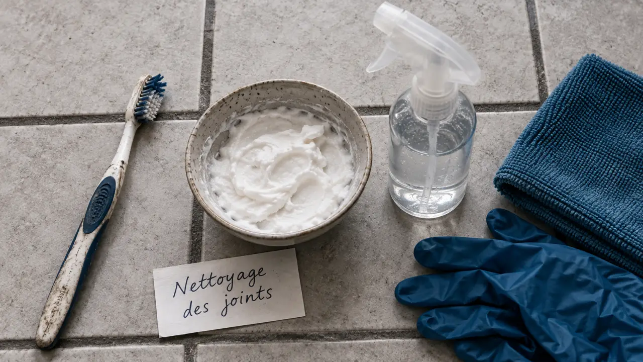 Nettoyage de joint de carrelage : pâte bicarbonate et brosse