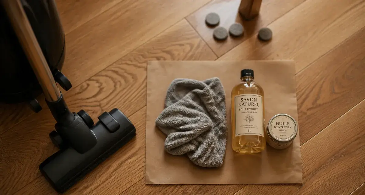 Parquet nettoyage : microfibre essorée et savon naturel pour parquet huilé
