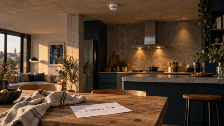 Détecteur de fumée cuisine ouverte au plafond, distance 3 m